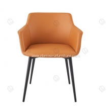 Orange leather armrest dining chairs